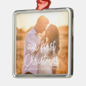 Moderne foto van ons eerste kerstpaar metalen ornament (Links)