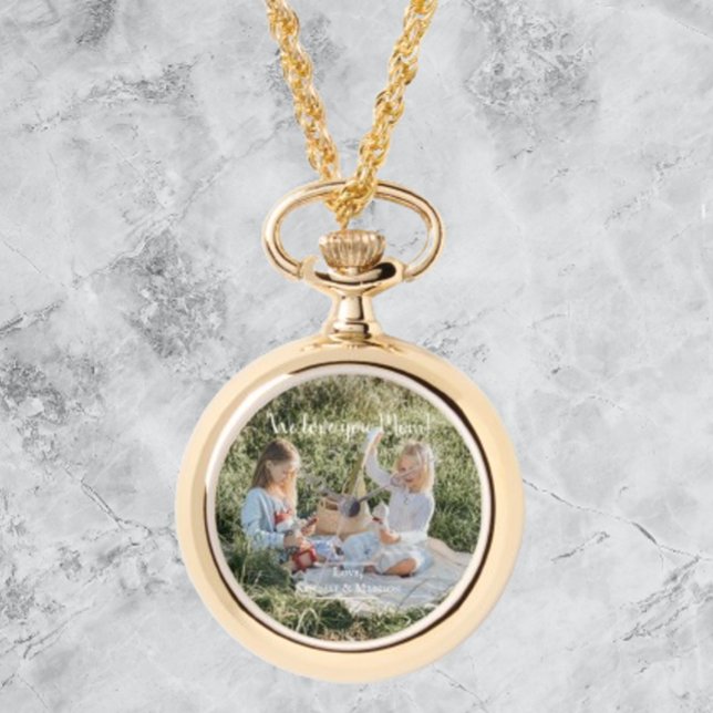 Moderne foto van ons houden van je mama eWatch Horloge (Modern Photo We Love You Mom Pocket Watch)