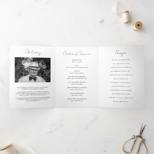 Moderne foto van Tri-Fold Funeral Memorial Program Drieluik Aankondiging (Binnen)