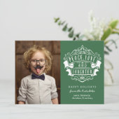 Moderne foto van vrede, liefde en lach | Groen Feestdagenkaart (Staand voorkant)