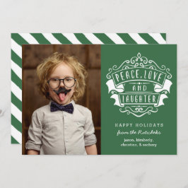 Moderne foto van vrede, liefde en lach | Groen Feestdagenkaart