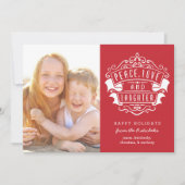 Moderne foto van vrede, liefde en lach | Rood Feestdagenkaart (Voorkant)