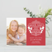 Moderne foto van vrede, liefde en lach | Rood Feestdagenkaart (Staand voorkant)