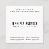 Moderne foto vet wit typografie make-up artist vierkante visitekaartje (Achterkant)
