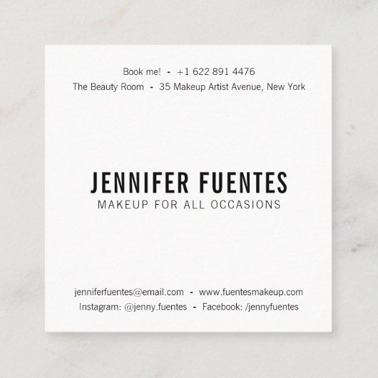 Moderne foto vet wit typografie make-up artist vierkante visitekaartje (Achterkant)