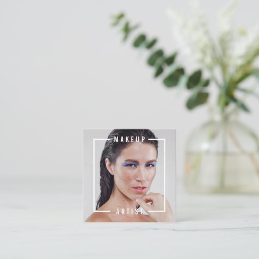 Moderne foto vet wit typografie make-up artist vierkante visitekaartje (Staand voorkant)