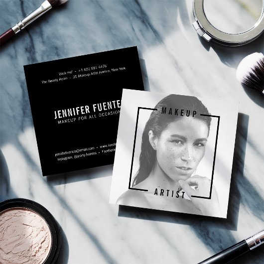 Moderne foto vet zwarte typografie make-up artist vierkante visitekaartje
