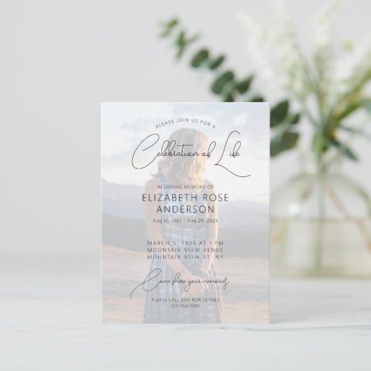 Moderne foto viering van het leven uitnodiging (Staand voorkant)