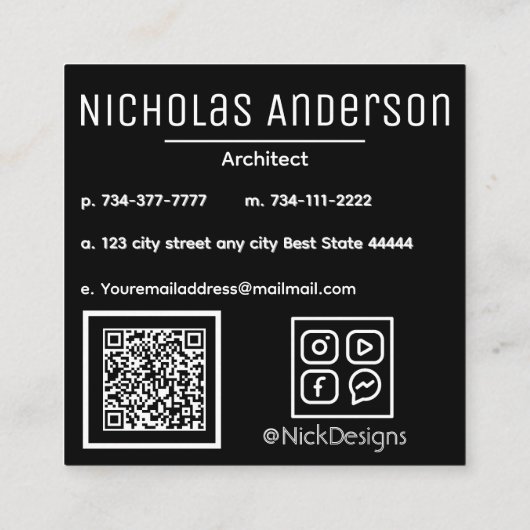 Moderne foto vierkant minimalistische eenvoudige p vierkante visitekaartje (Achterkant)