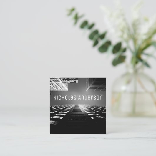 Moderne foto vierkant minimalistische eenvoudige p vierkante visitekaartje (Staand voorkant)