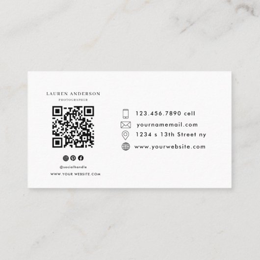 Moderne foto Visitekaartje met QR-code (Achterkant)