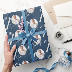 Moderne foto voor 70ste verjaardag Minimaal mijlpa Cadeaupapier