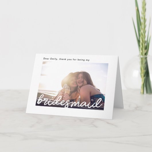 Moderne foto voor bruidsmeisje op trouwdag bedankkaart (Voorkant)