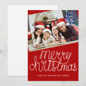 Moderne foto vrolijk kerstfeest script kerstkaart (Voorkant / Achterkant)