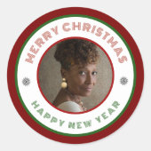 Moderne foto Vrolijk kerstnieuwjaar Personaliseren Ronde Sticker (Voorkant)