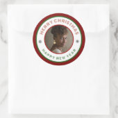 Moderne foto Vrolijk kerstnieuwjaar Personaliseren Ronde Sticker (Tas)