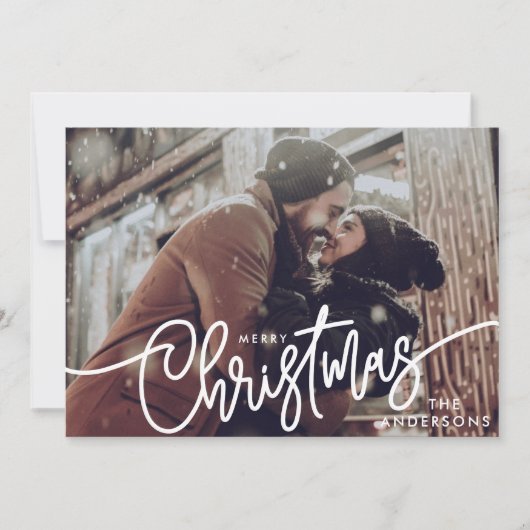 Moderne foto Vrolijk kerstscript horizontaal Feestdagenkaart (Voorkant)