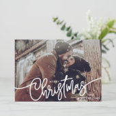 Moderne foto Vrolijk kerstscript horizontaal Feestdagenkaart (Staand voorkant)