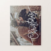 Moderne foto Vrolijk kerstscript horizontaal Legpuzzel (Verticaal)