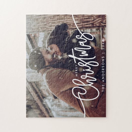 Moderne foto Vrolijk kerstscript horizontaal Legpuzzel (Verticaal)