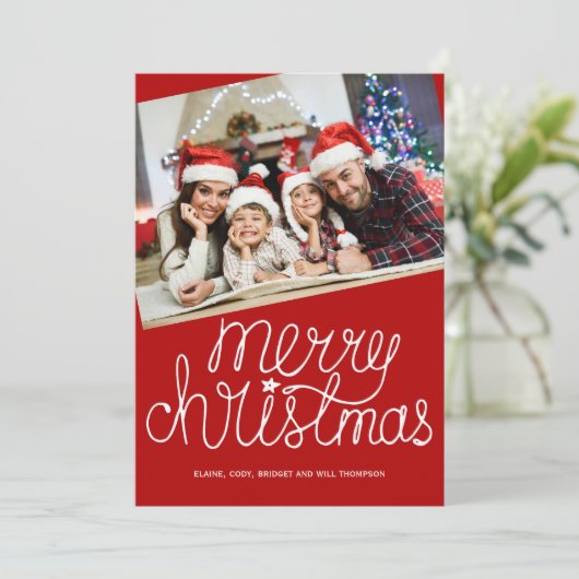 Moderne Foto Vrolijk Kerstscript kerstkaart (Staand voorkant)