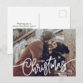 Moderne foto Vrolijk kerstscript Trendy paar Feestdagenkaart (Voorkant / Achterkant)