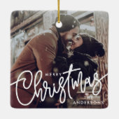 Moderne foto Vrolijk kerstscript Trendy paar Keramisch Ornament (Achterkant)