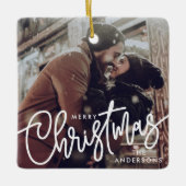 Moderne foto Vrolijk kerstscript Trendy paar Keramisch Ornament (Voorkant)