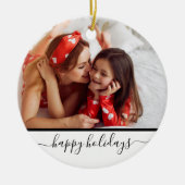 Moderne foto vrolijk vakantie wit monogram keramisch ornament (Voorkant)