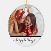 Moderne foto vrolijk vakantie wit monogram keramisch ornament (Links)