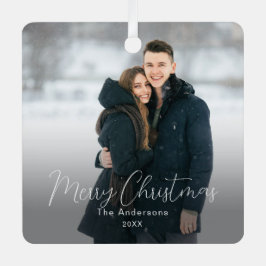 Moderne foto Vrolijke Kerstmis Familienaam Metalen Ornament