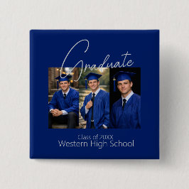 Moderne foto weergave voor afstudeerfeest vierkante button 5,1 cm