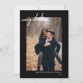 Moderne foto White Merry Black Feestdagenkaart (Voorkant)