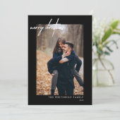 Moderne foto White Merry Black Feestdagenkaart (Staand voorkant)