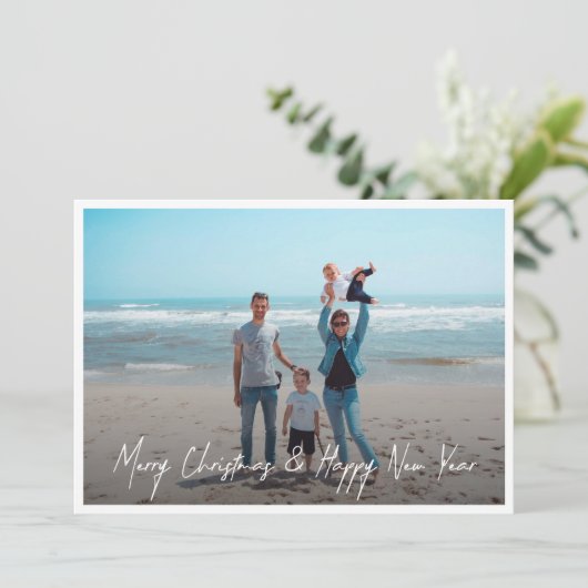 Moderne foto White, prettig kerstfeest nieuwjaar  Feestdagenkaart (Staand voorkant)