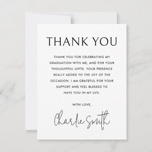 Moderne foto wit afstuderen bedankkaart (Achterkant)