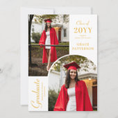 Moderne foto witte gouden afstudeer aankondiging (Voorkant)