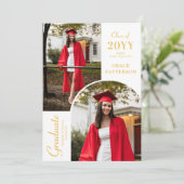 Moderne foto witte gouden afstudeer aankondiging (Staand voorkant)