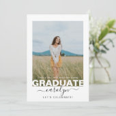 Moderne foto Witte kalligrafie Graduation Party Kaart (Staand voorkant)
