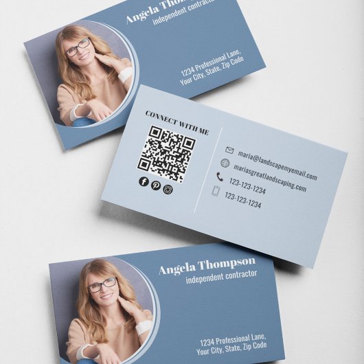 Moderne Foto Zakelijke Blauwe QR-code Visitekaartje