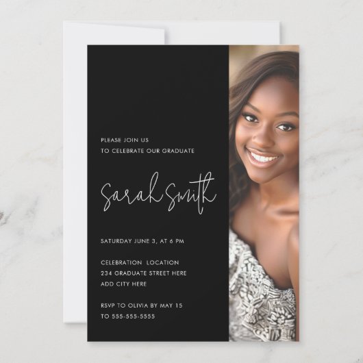 Moderne foto zwart afstudeerfeest kaart (Achterkant)