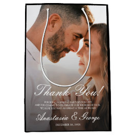 Moderne foto Zwart Bruiloft Dank u Medium Cadeauzakje