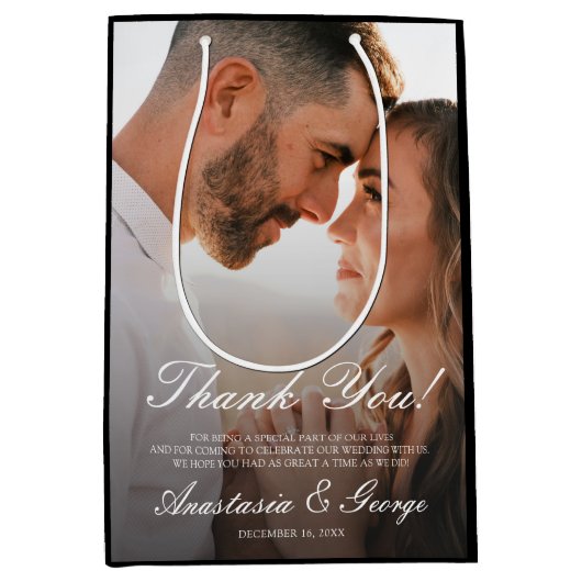 Moderne foto Zwart Bruiloft Dank u Medium Cadeauzakje (Voorkant)