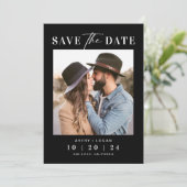 Moderne foto Zwart Bruiloft Save The Date (Staand voorkant)