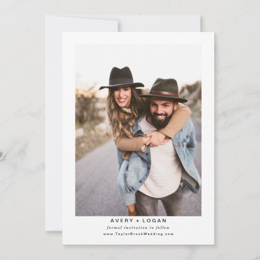 Moderne foto Zwart Bruiloft Save The Date (Achterkant)