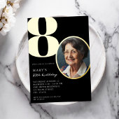 Moderne foto Zwart en Goud Elegant 80e Verjaardag Folie Uitnodiging