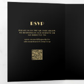 Moderne foto zwart en goud rsvp details bruiloft drieluik uitnodiging (Binnenzijde eerst)
