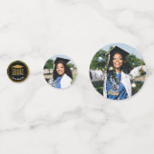 Moderne Foto Zwart Goud Afstuderen Tafel Confetti (Achterkanten)