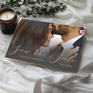 Moderne foto zwart & goud Save the Date Huwelijk Briefkaart