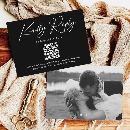 Moderne Foto Zwart Huwelijk RSVP Informatiekaartje